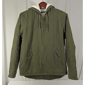 Cloudveil Jacket Men's L Canvas Sherpa Lined Olive Hooded Full Zip Distressed